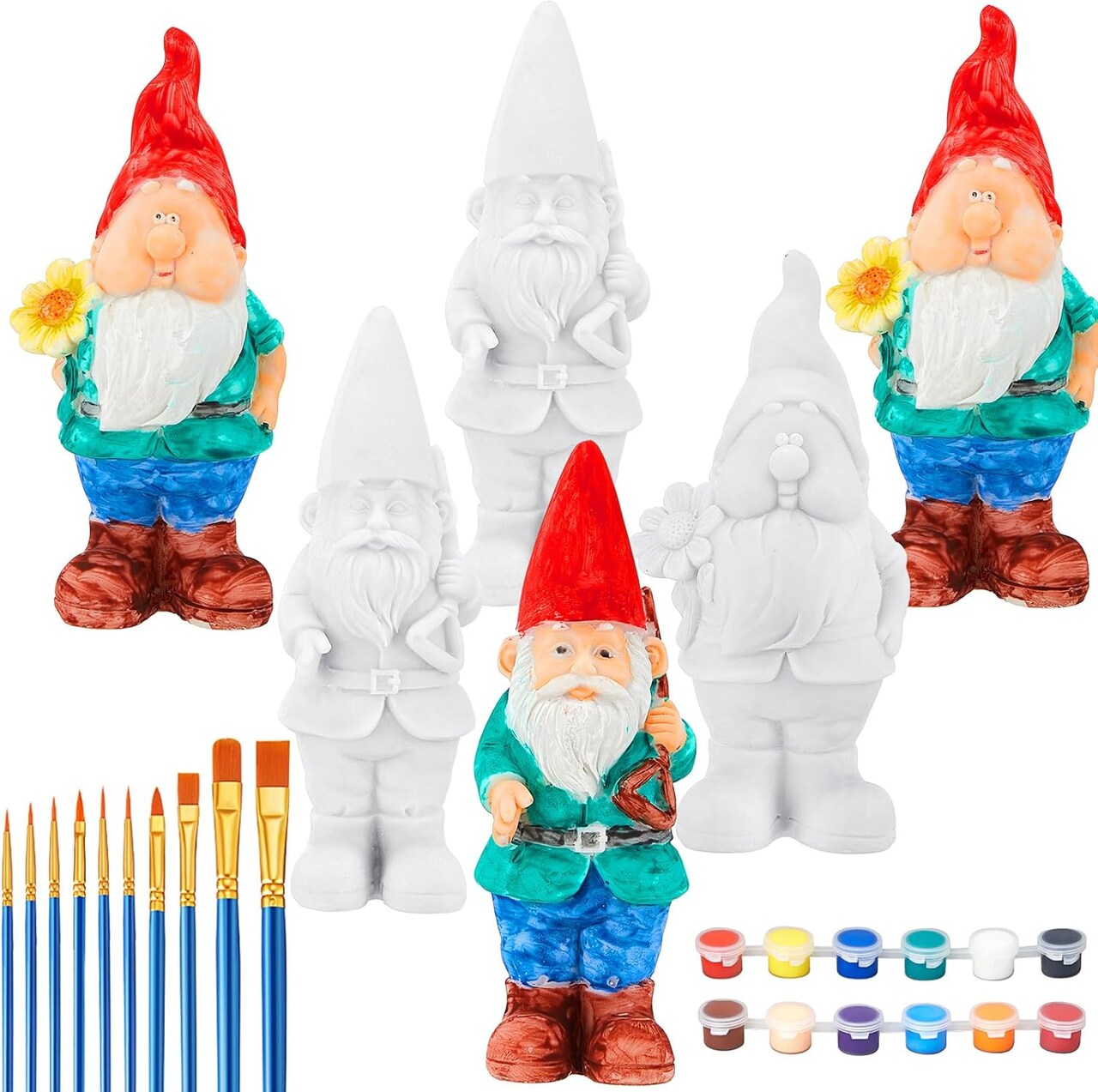 6 Pcs Paint Your Own Garden Gnomes Unpainted Kit to Paint Statue